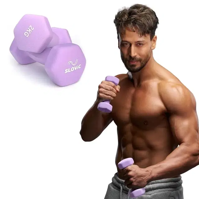 Slovic Neoprene Dumbbells, 2 Kg Each, Purple, Pair