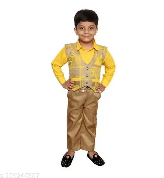 3 Pcs Suit for Boys (Yellow, 4-5 Years)