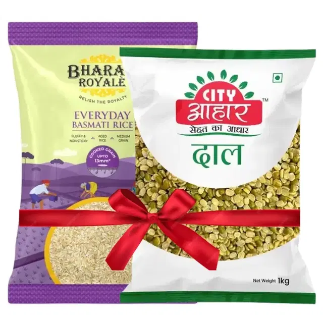 Bharat Royale Everyday Basmati Rice 900 g + City Aahar Moong Chilka 1 kg