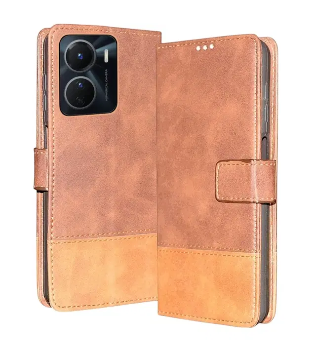 Artificial Leather Mobile Flip Cover for Vivo V2253 / T2X / Y56 5G / Y16, Brown
