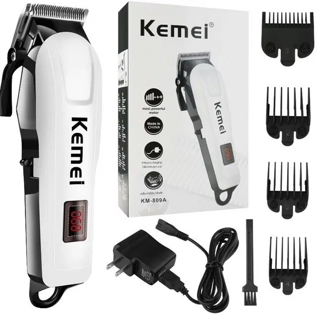 Kemei KM-809A Professional Rechargeable Hair Trimmer Electric Hair Clipper, Razor Trimmer 120 min Runtime 4 Length Settings  (White)