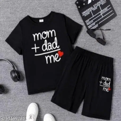 Cotton Blend Printed Clothing Set for Boys, Black (4-5 Years)