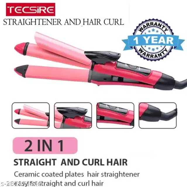 2 in 1 Hair Straightener & Roller, Pink, 100 W