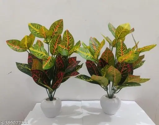 Plastic Artificial Flower With Pot,Multicolour,Set Of 2