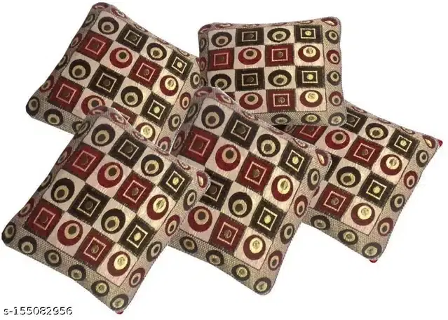 Premium Cotton Cushion Cover, 16x16 inch, Multicolor, Set of 5, A-33