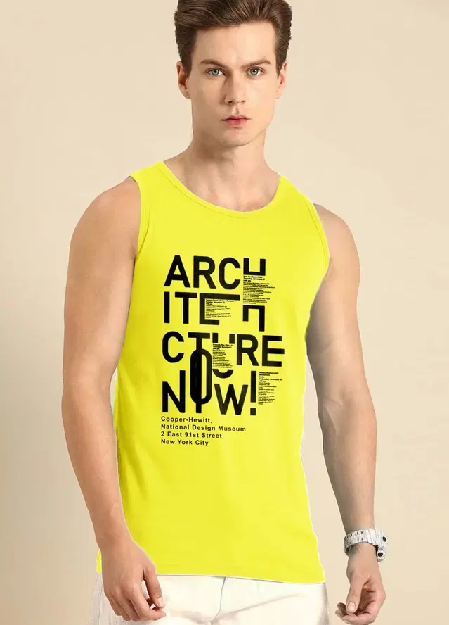 Polyester Printed Vest for Men (Yellow, S)