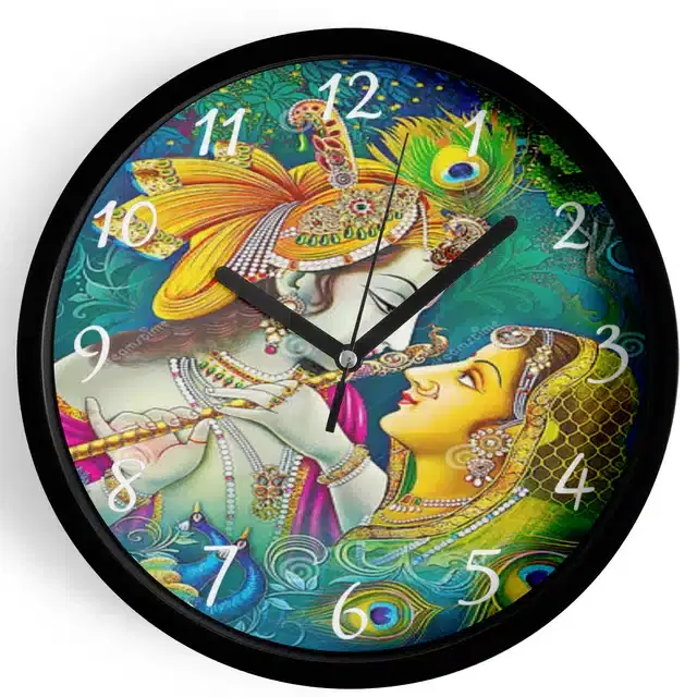 Analog Lord Krishna Wall Clock for Home, Black, 7 Inches