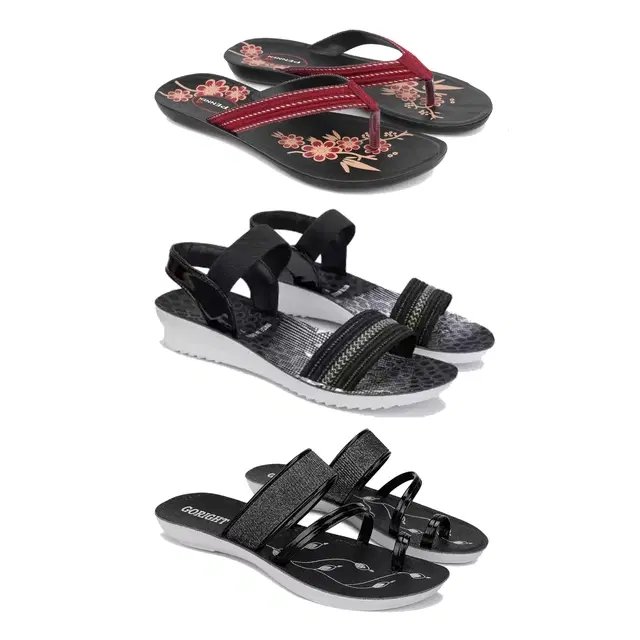 Sandals with 2 Pairs Flats for Women, Set of 3 (Multicolor, 7)