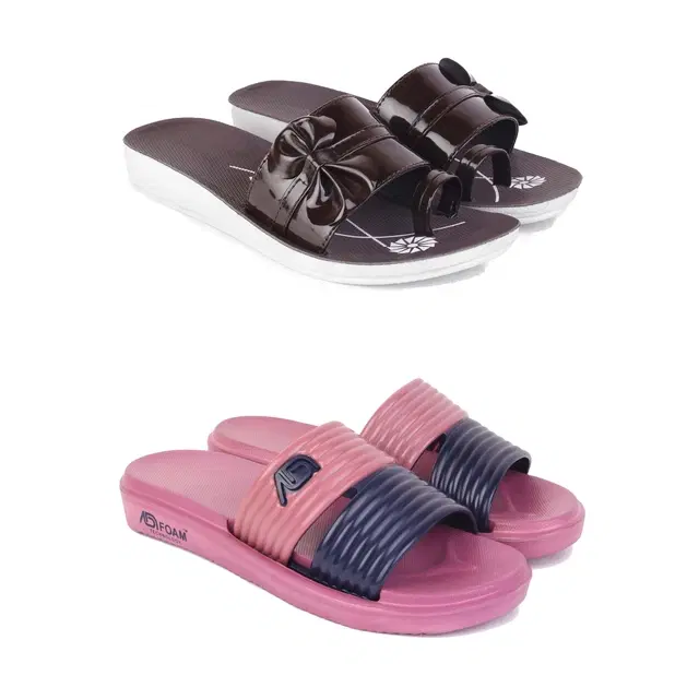 Combo of Sliders & Flats for Women, Set of 2 (Multicolor, 8)