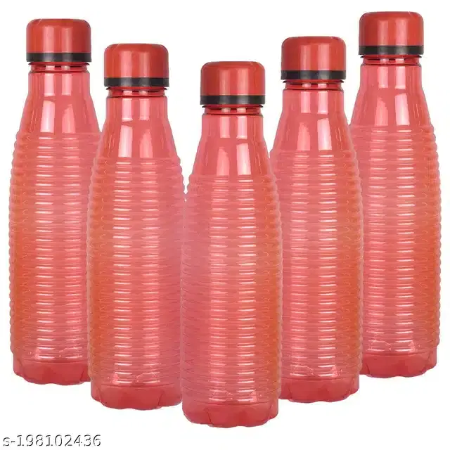 Plastic Water Bottles Set, Pack of 5, Red, 1000 ml