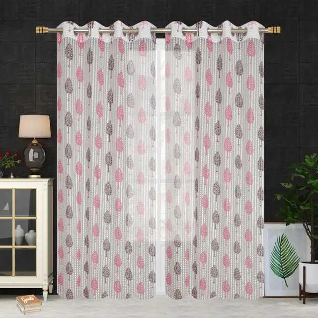 Homefab Polyester Curtains, White & Pink, 7 Feet, HF-91