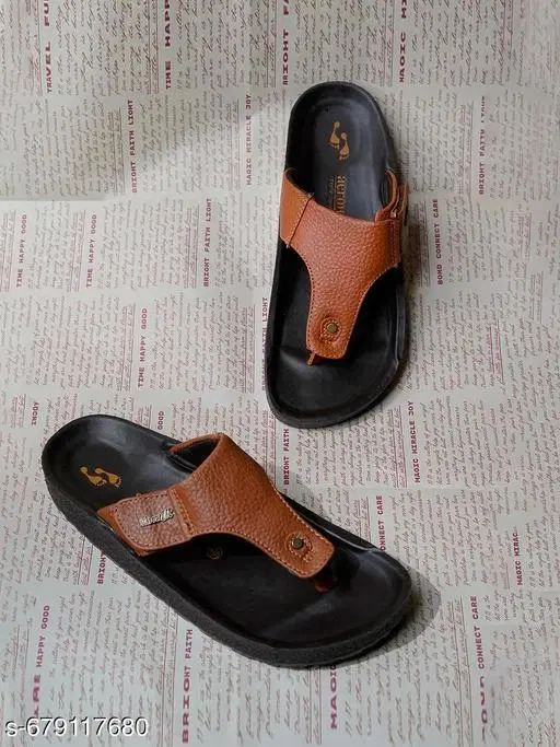 Aerowalk PU Flip-flops for Men (Brown, 9)
