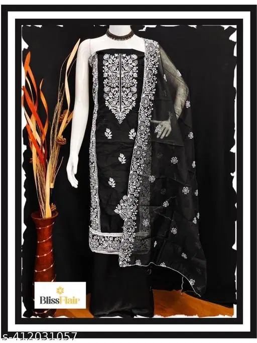 Modal Embroidered Pakistani Suit for Women (Black, Un Stitched)