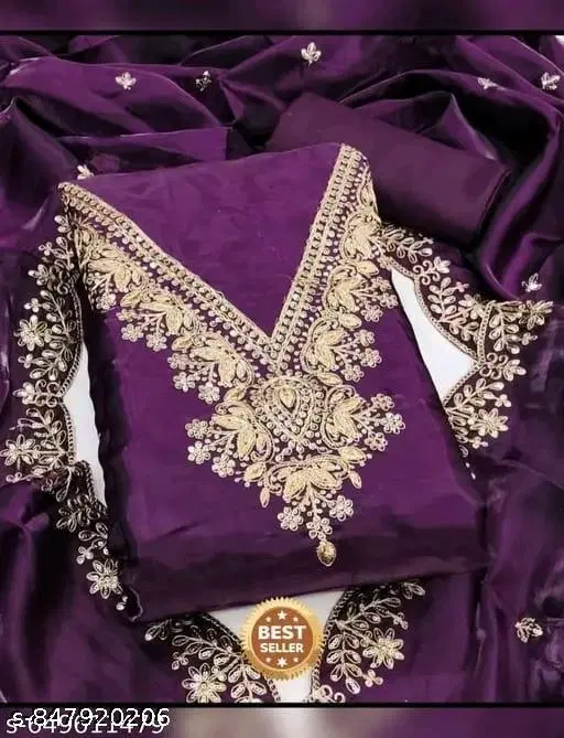 Vichitra Silk Embroidered Punjabi Suits for Women (Wine, Un Stitched)