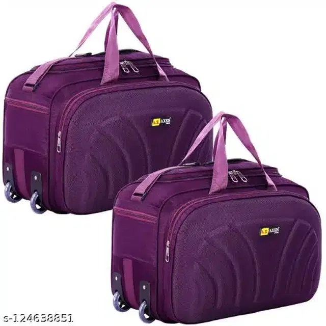 Polyester Trolley Duffel Bag for Men & Women, Purple, Pack of 2