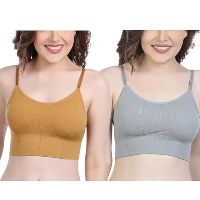 Cotton Blend Padded Camisole Bra for Women, Pack of 2 (Multicolor, Free Size)