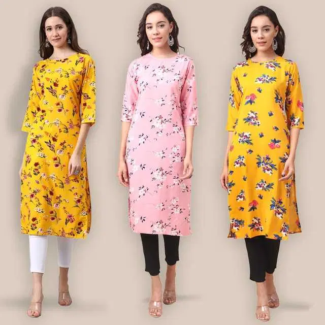 Women Crepe Printed Kurta, Pack Of 3 (Multicolor, XXL) (SD-397)