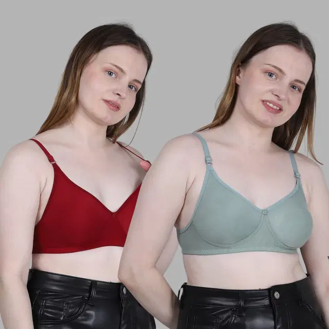 Cotton Solid Non Padded Bra for Women, Multicolour, Pack of 2 (32B)