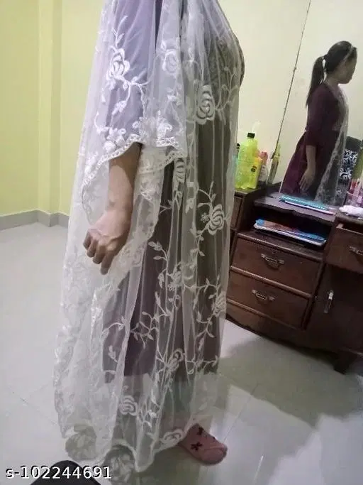 Embroidered Rajasthani Net Sewing & Embroidery (White, Free Size)