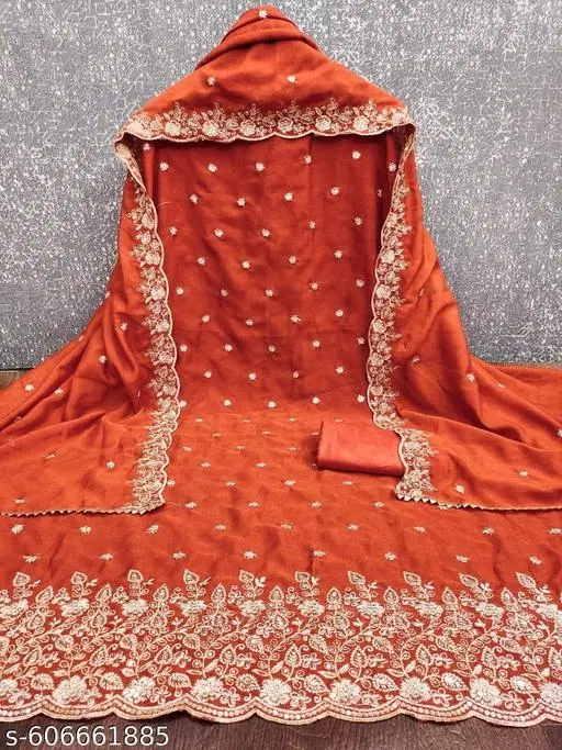 Rajputi Embroidered Vichitra Silk Unstitched Dress Material (Orange, 6.05 meter (M)