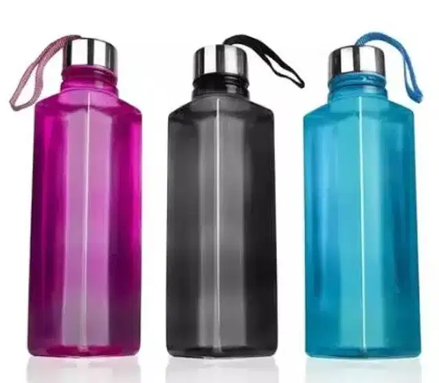 Plastic Water Bottle Set, Pack of 3, 1000 ml, Multicolor