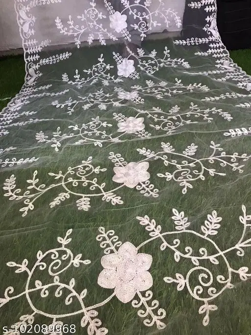 Embroidered Jaipuri Net (White, Free Size)