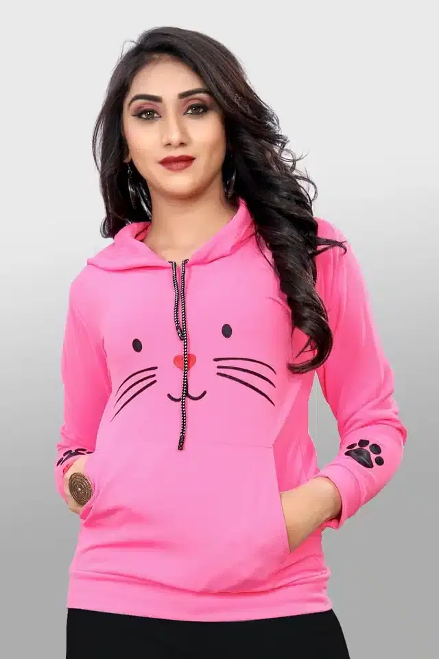 Women's Casual Sweatshirt Hoodie (Pink, M) (NB-50)