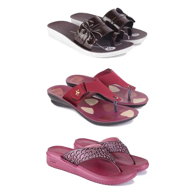 Flats for Women, Set of 3 (Multicolor, 5)