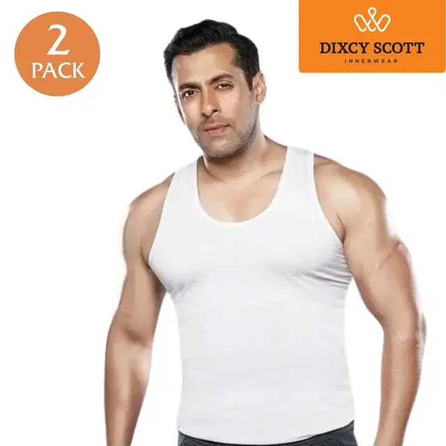 Dixcy Scott Josh Cotton Solid Vest for Men, Pack of 2, White (80 cm)