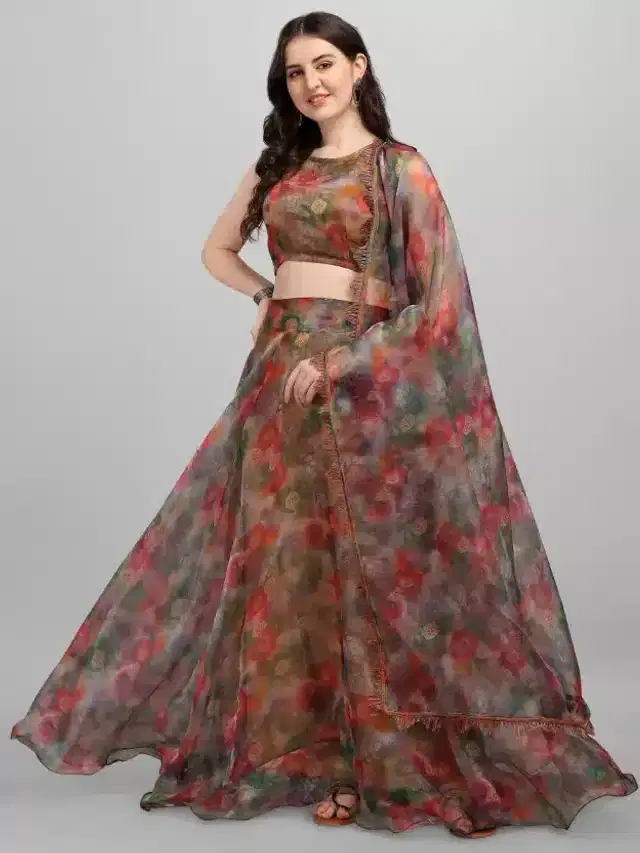 Semi Stitched Lehenga Choli for Women (Coffee)