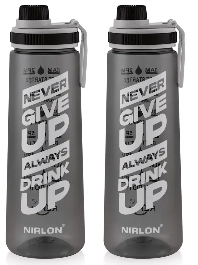 Nirlon Clear Sip Motivational Fitness Sport Water Bottle 800Ml Set Of 2 & Time Maker, Leak-Proof, Bpa-Free, Toxin Free Plastic Drink Bottle Design For Unisex At Gym, School, Office ( Black )