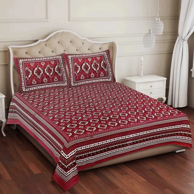 Cotton Double Bed sheets With 2 Pillow Cover (Multicolour) Set Of 1