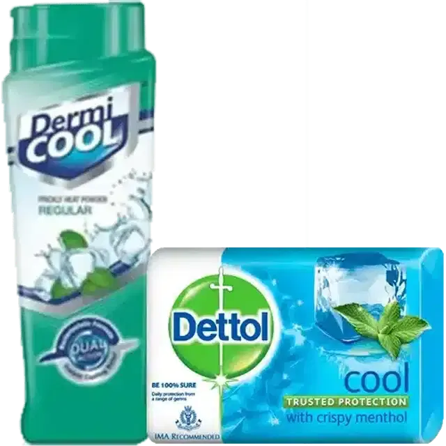 Dermicool Menthol Regular Prickley Heat Powder 150 g+Dettol Cool Soap 125 g Free