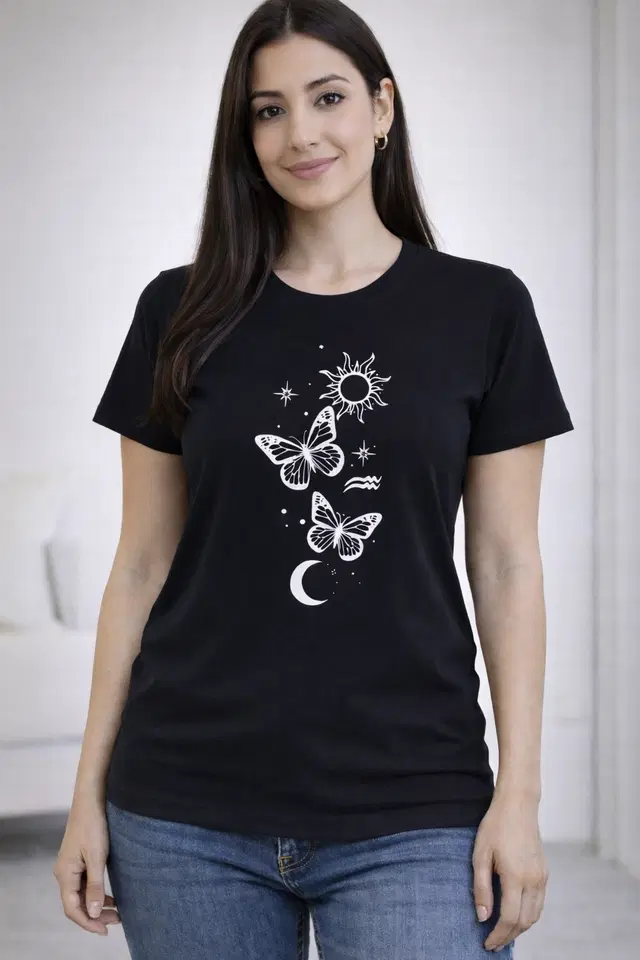 Cotton Blend Printed T-shirt for Men, Black (S)