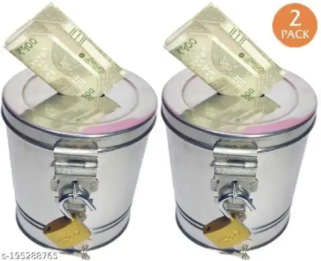 Stainless Steel Money Bank, Silver, Pack of 2