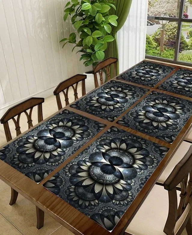 PVC Printed Dining Table Placemats, Multicolor, 30x45 cm, Pack of 6