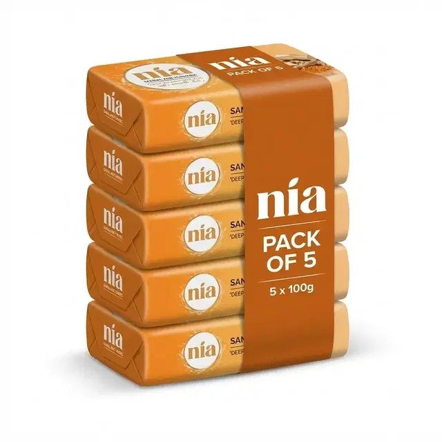 Nia Sandal & Turmeric Soap 5X100 g (Buy 4 Get 1 Free)