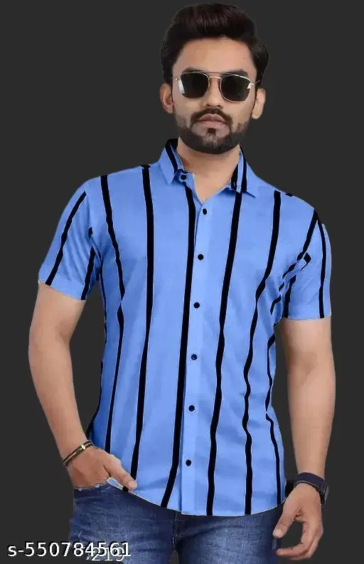 Lyrca Printed Shirt for Men (Blue, S)