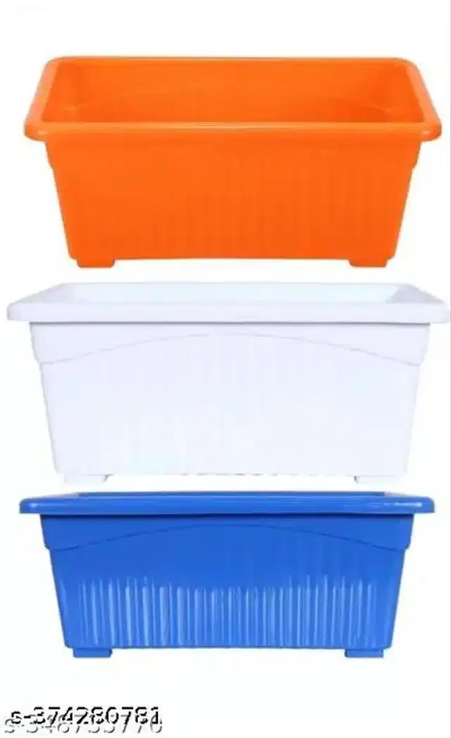 Plastic Rectangular Pot, Multicolor, Pack of 3