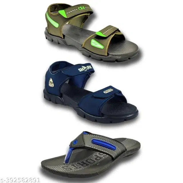 Sandals with Flipflop for Men, Pack of 3 (Multicolor, 6)