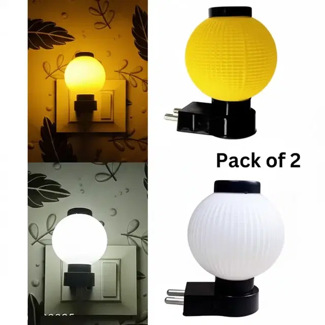 Round LED Night Lamp 0.5W | Yellow & White Energy-Saving & Long-Lasting (Pack of 2)