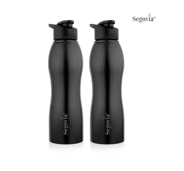 Stainless Steel H2O Single Walled Water Bottle with Sipper Cap, Pack of 2, Black, 1000 ml, SS-22