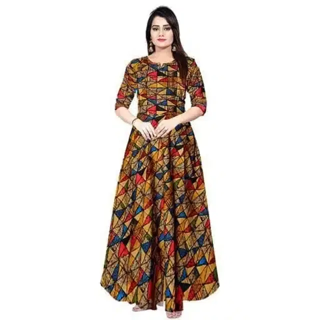 Anarkali Half Sleeves Gown for Women (Multicolor, M)