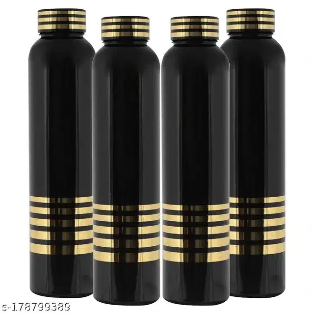 Plastic Water Bottles Set, Pack of 4, Black, 1000 ml