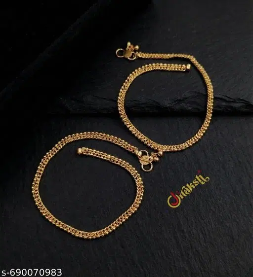 Chain Anklet for Women (Gold, Free Size)
