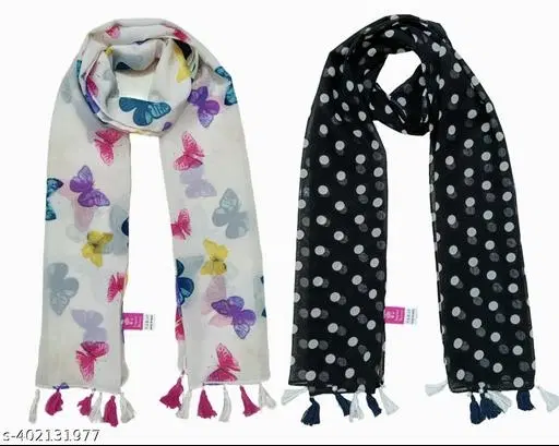 Poly Chiffon Printed Scarves for Women, Pack of 2 (Multicolor, 1.75 m)
