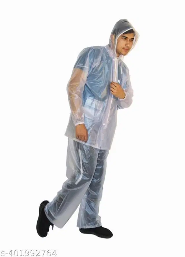 Polyester Rain Coat for Men, White, Free Size