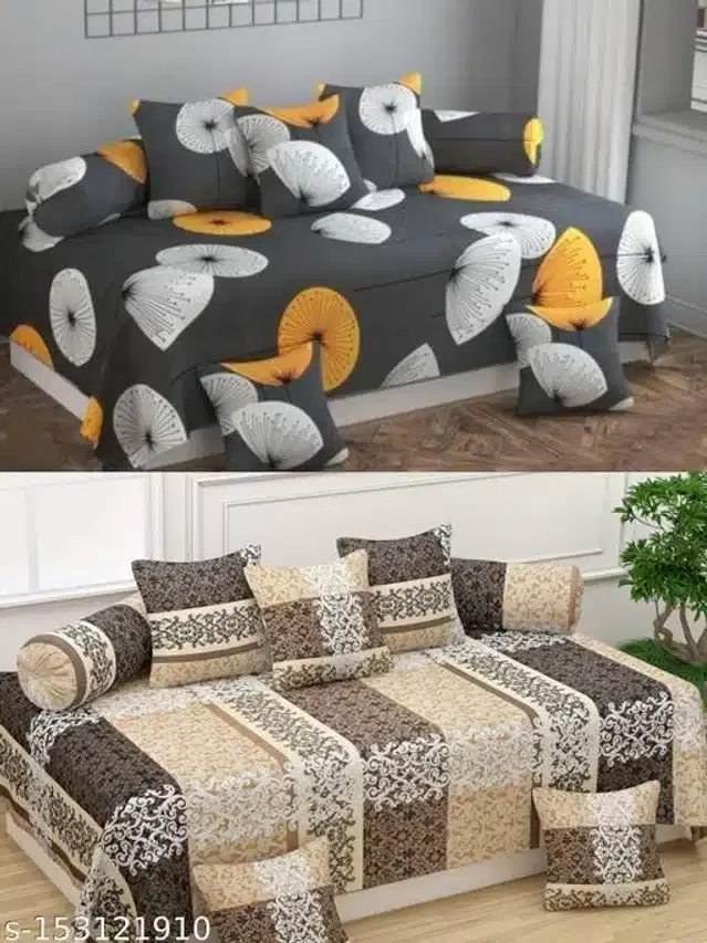 Polycotton Diwan Cover Set, Multicolor, Combo of 2