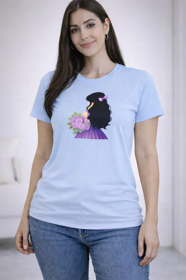 Cotton Blend Printed T-shirt for Men, Aqua Blue (S)