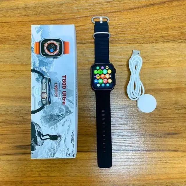 Rubber Strap T800 Smart Watch with Bluetooth Calling, Black